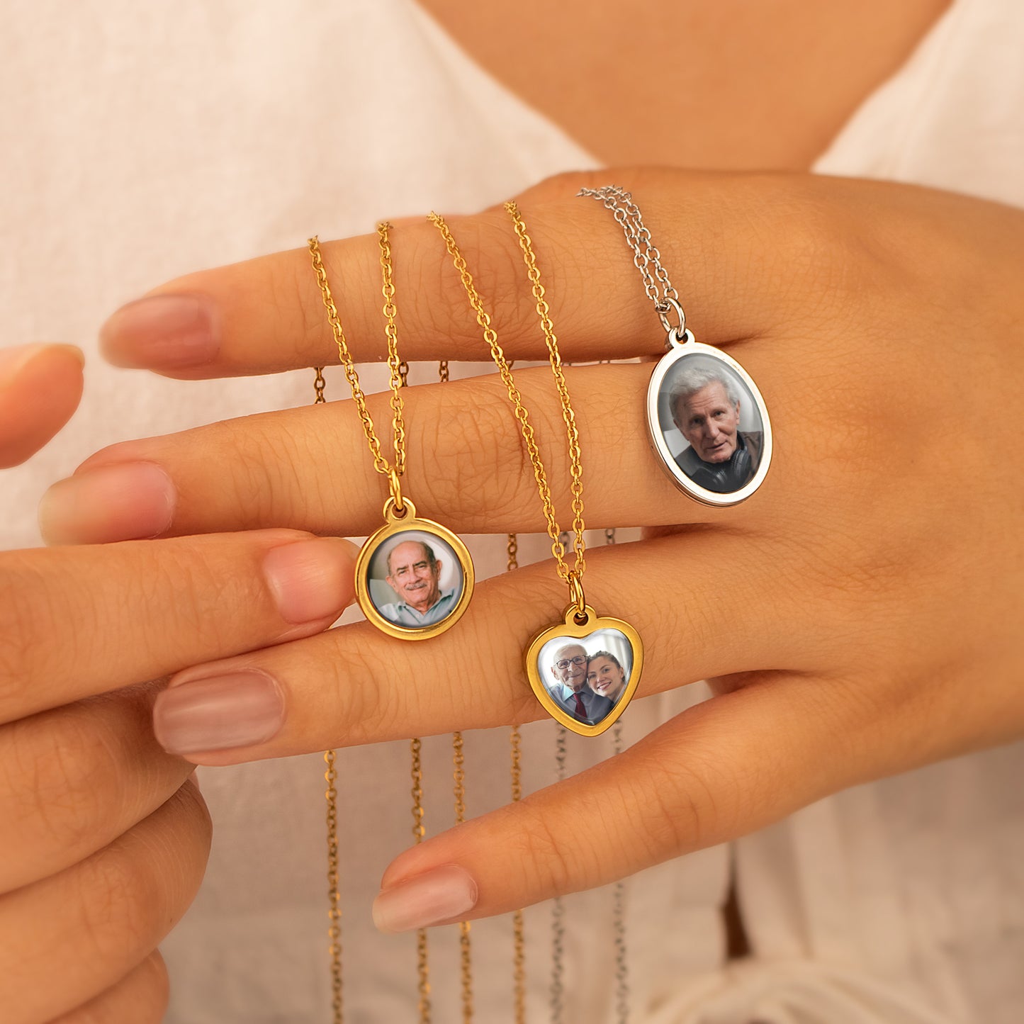 Personalized Heart Photo Pendant Necklace with Glass Dome Cab