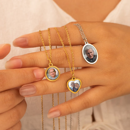 Personalized Heart Photo Pendant Necklace with Glass Dome Cab