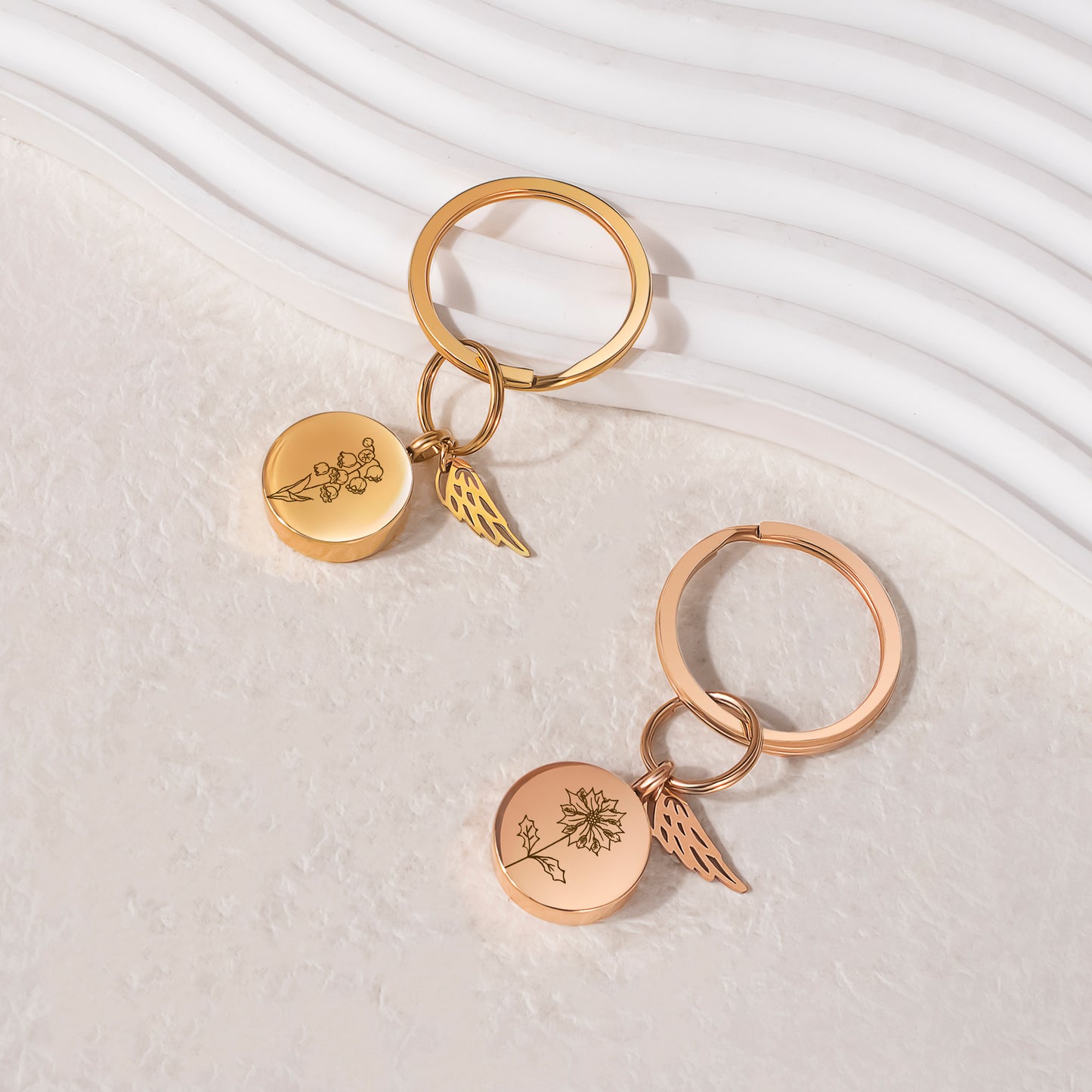 Round Birth Flower Coin Memorial Key Chain