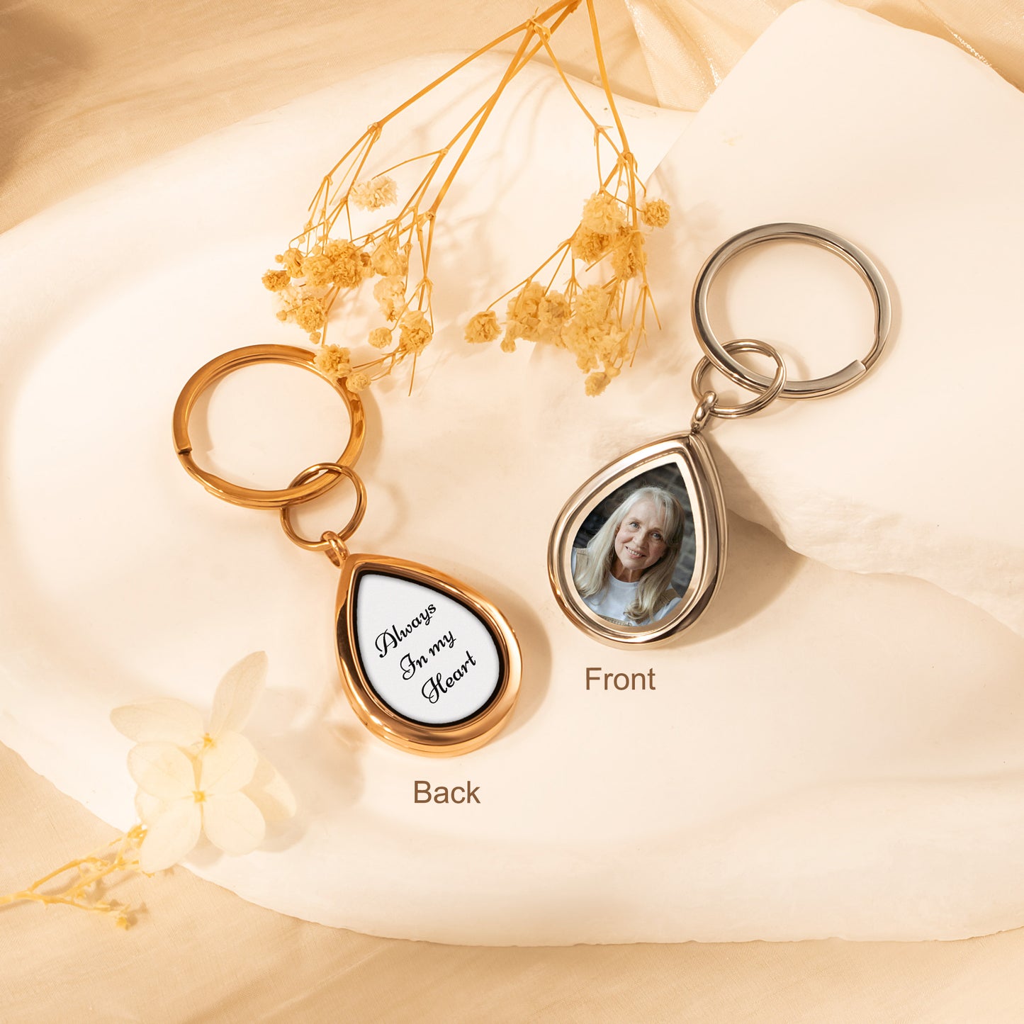 Glass Teardrop Photo Locket Keychain