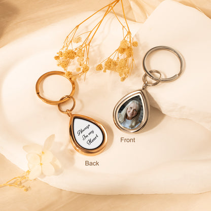 Glass Teardrop Photo Locket Keychain