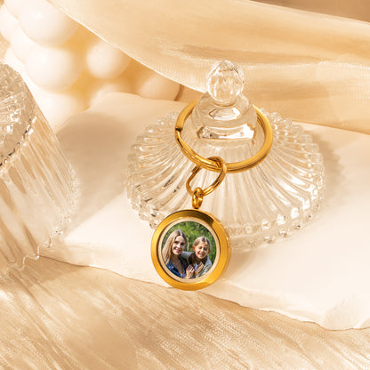 Glass Round Photo Locket Keychain