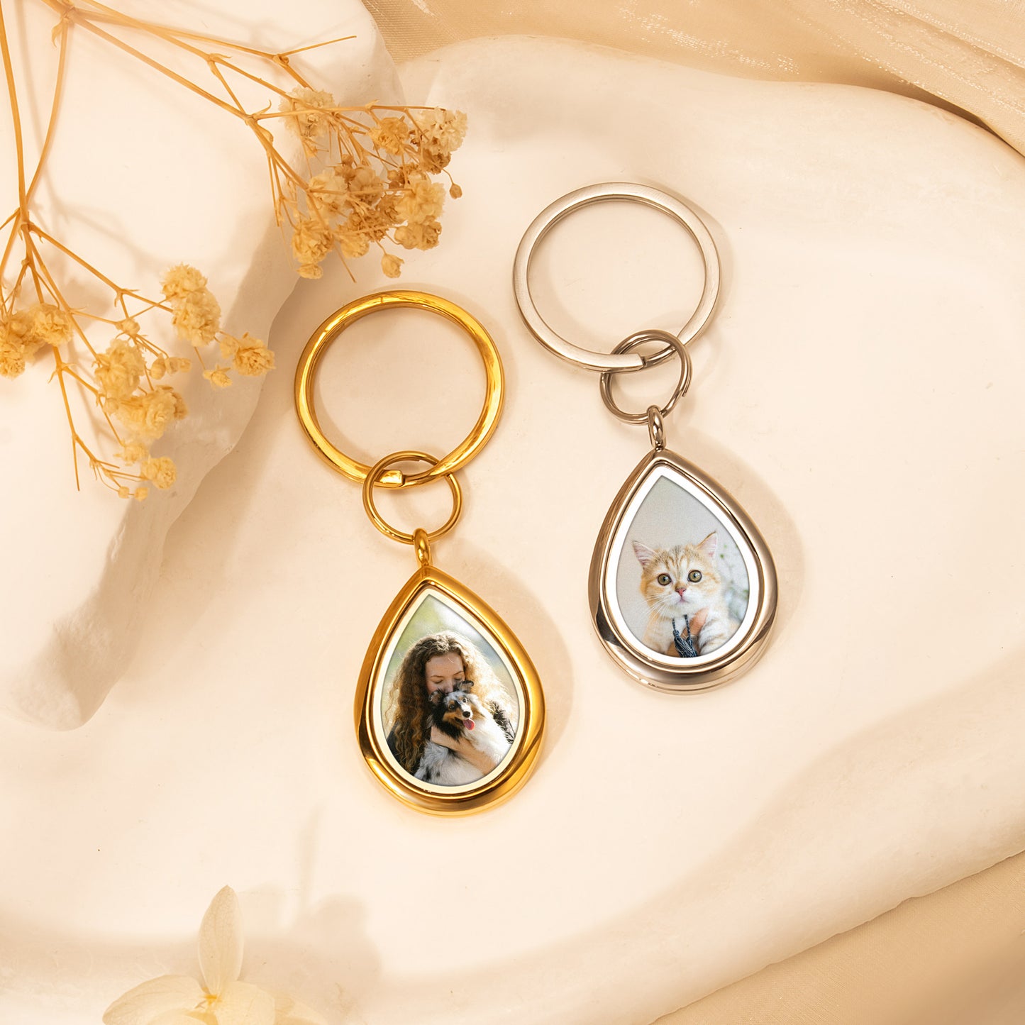 Glass Teardrop Photo Locket Pet Memorial Keychain
