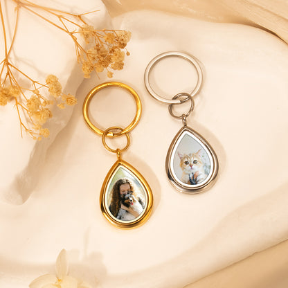 Glass Teardrop Photo Locket Pet Memorial Keychain