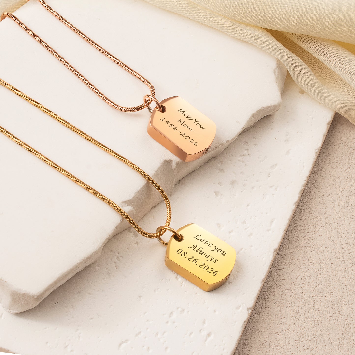 Vertical Engraving Dog Tag Memorial Necklace