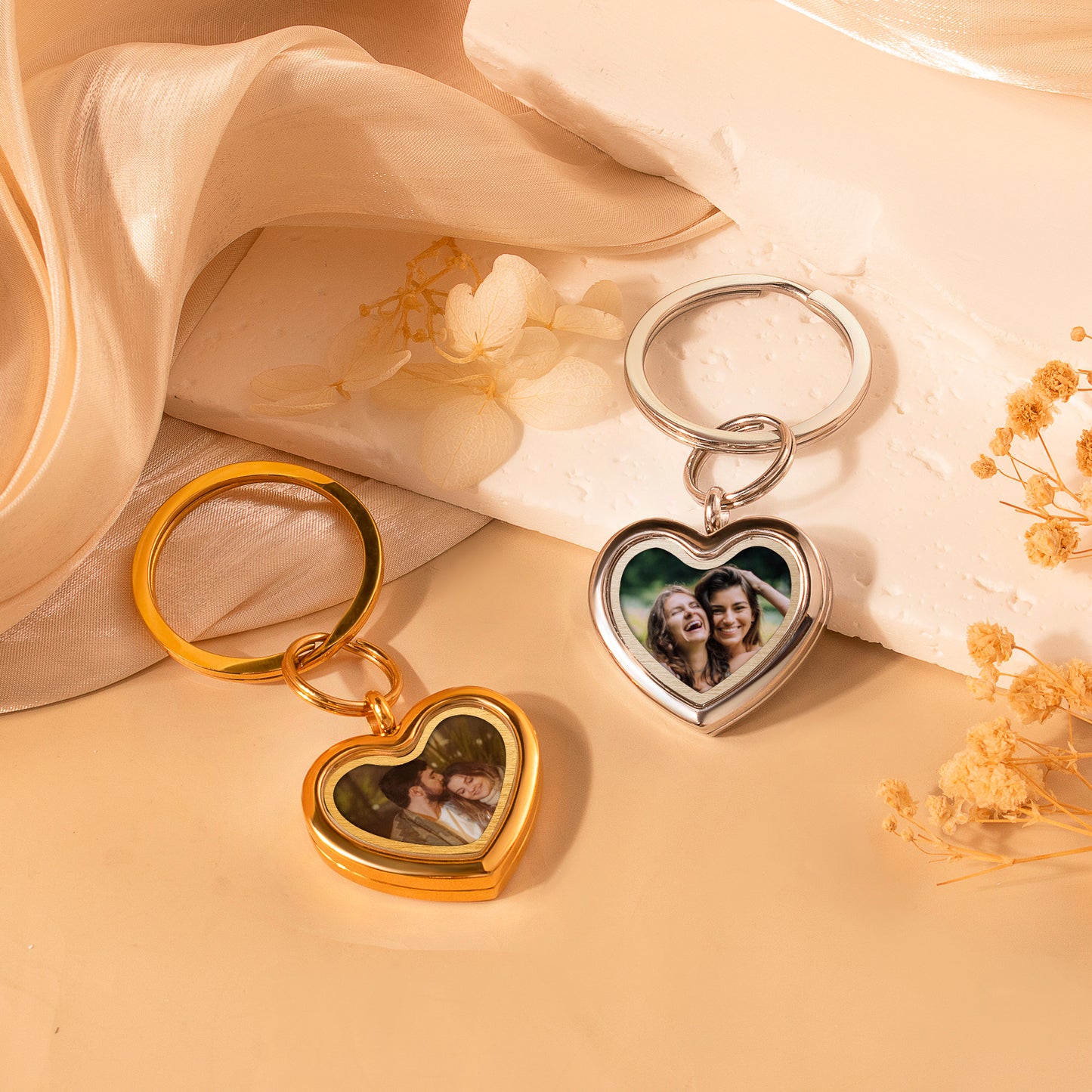 Glass Heart Photo Locket Keychain