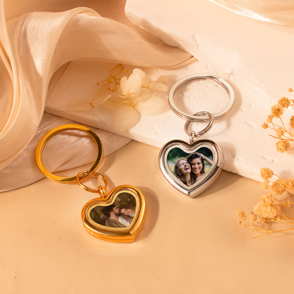 Glass Heart Photo Locket Keychain