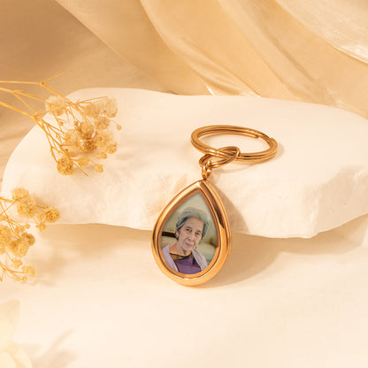 Glass Teardrop Photo Locket Keychain