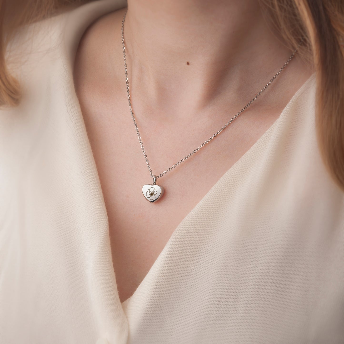 Birth Flower Mini Heart Memorial Necklace