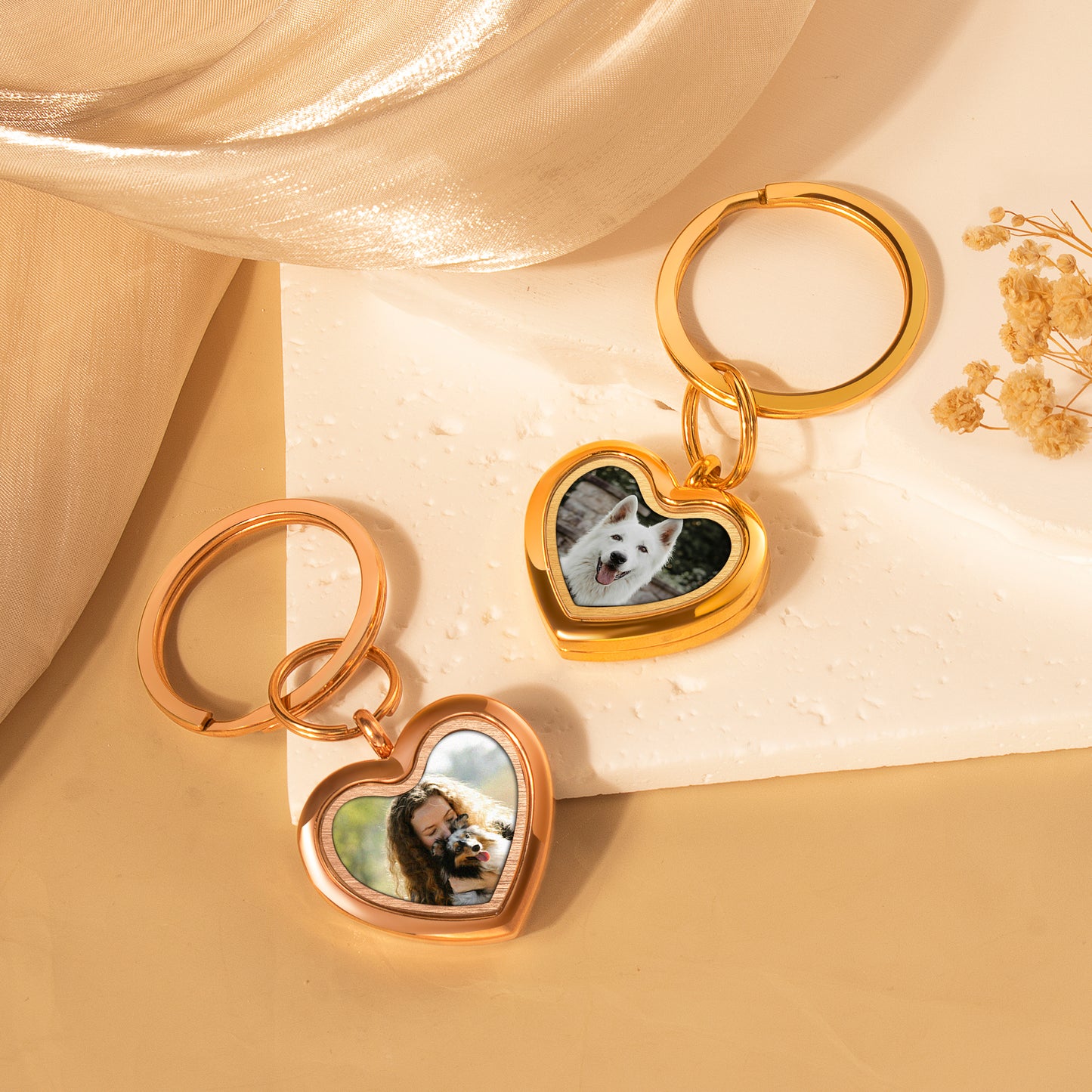 Glass Heart Photo Locket Pet Memorial Keychain