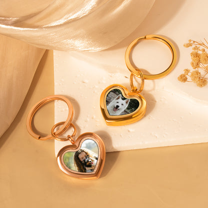Glass Heart Photo Locket Pet Memorial Keychain