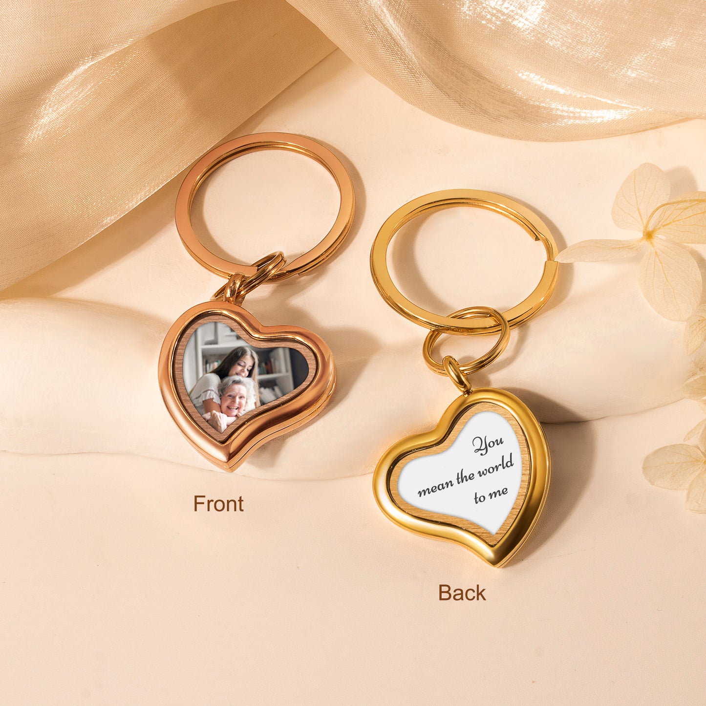 Glass Sideways Heart Photo Locket Keychain