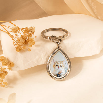 Glass Teardrop Photo Locket Pet Memorial Keychain