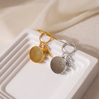 Round Fingerprint-Handwriting Coin Memorial Key Chain