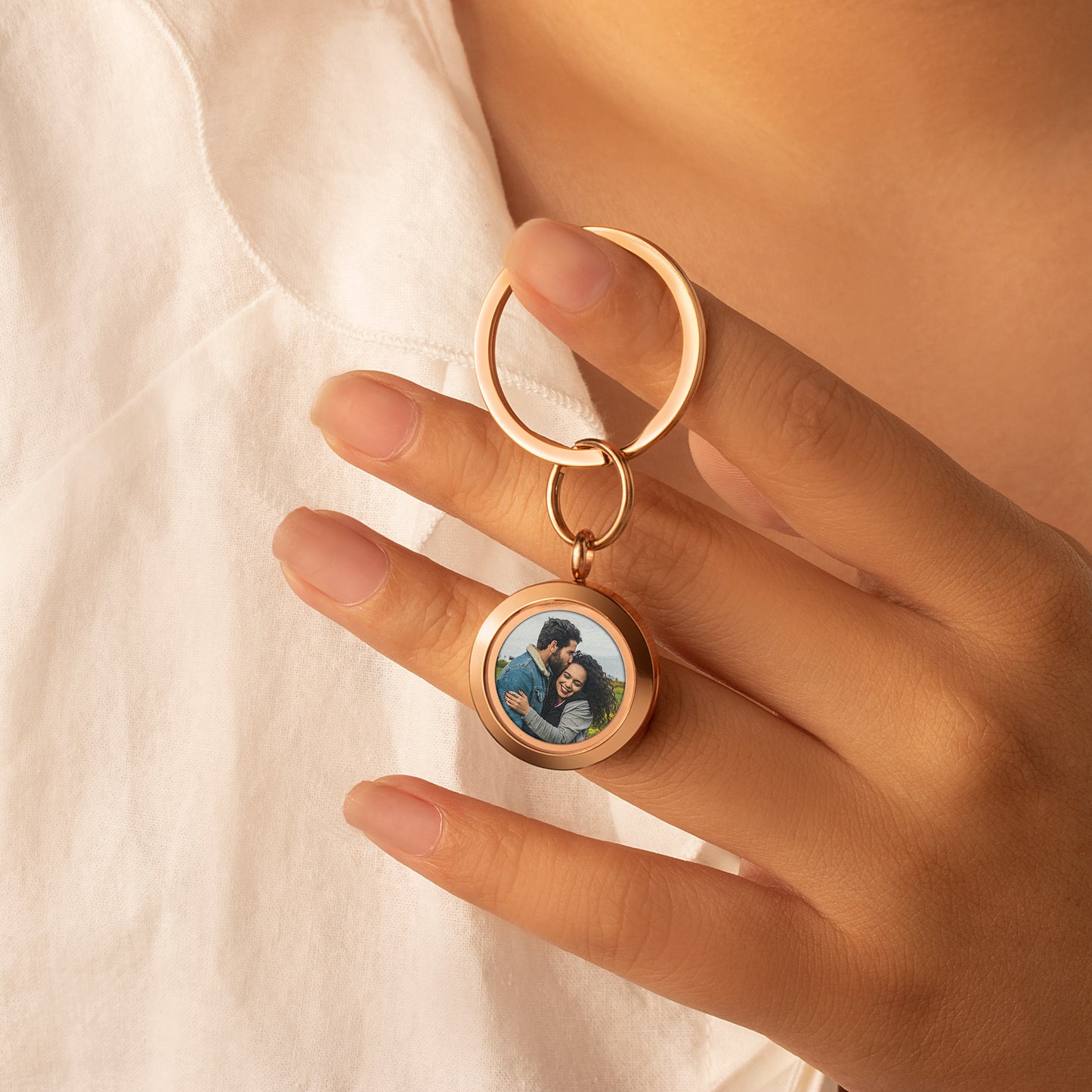Glass Round Photo Locket Keychain