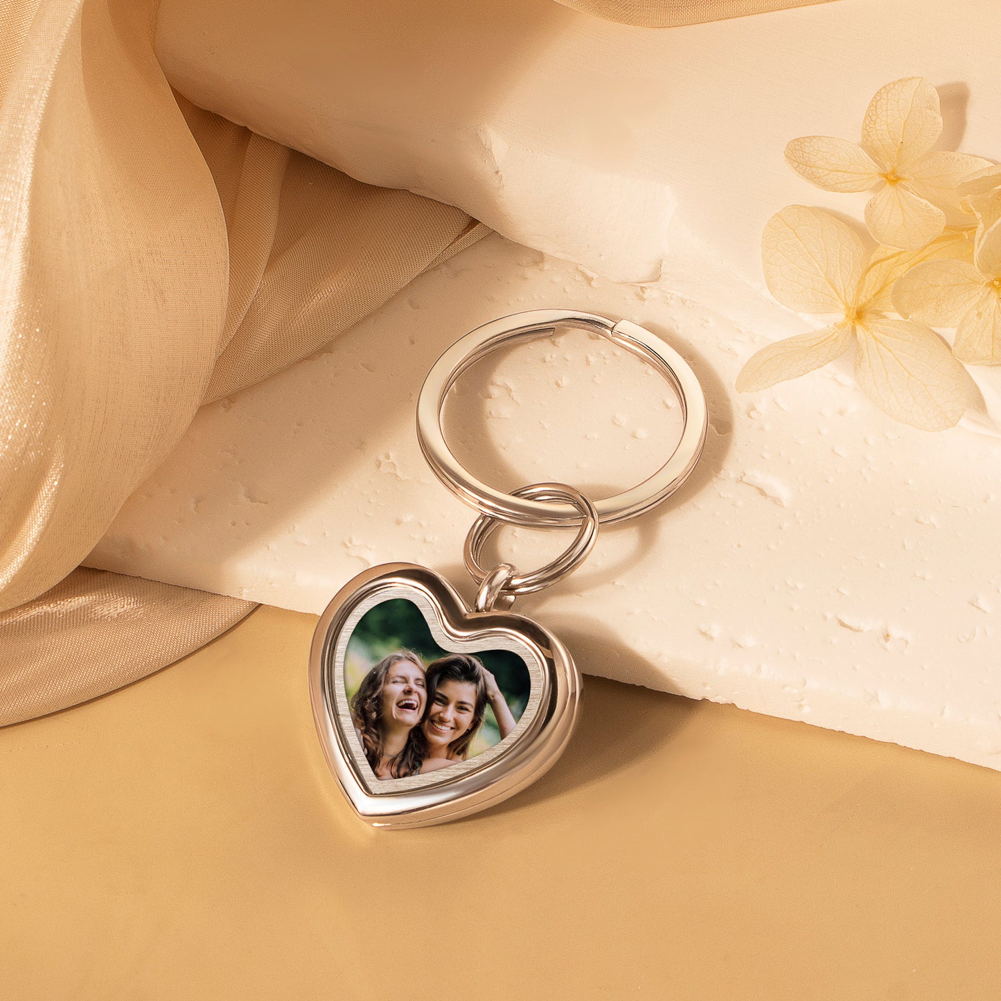 Glass Heart Photo Locket Keychain