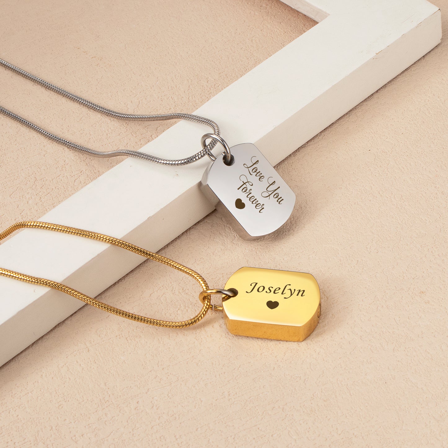 Vertical Engraving Dog Tag Memorial Necklace