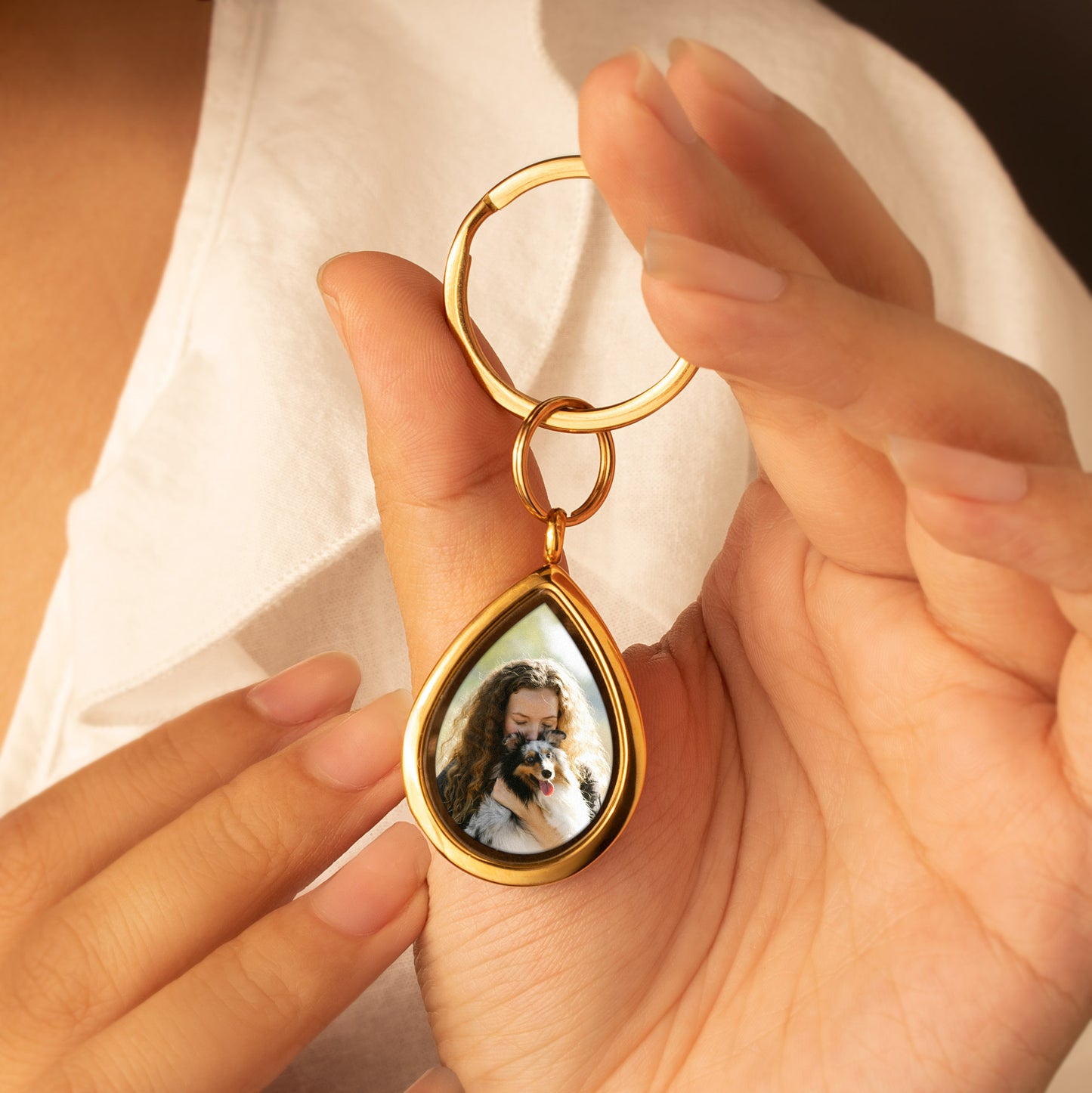 Glass Teardrop Photo Locket Pet Memorial Keychain