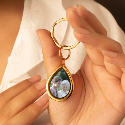 Glass Teardrop Photo Locket Keychain