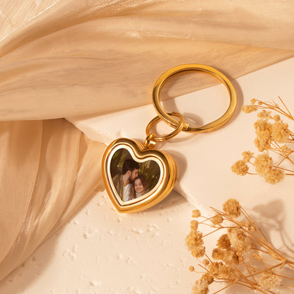 Glass Heart Photo Locket Keychain