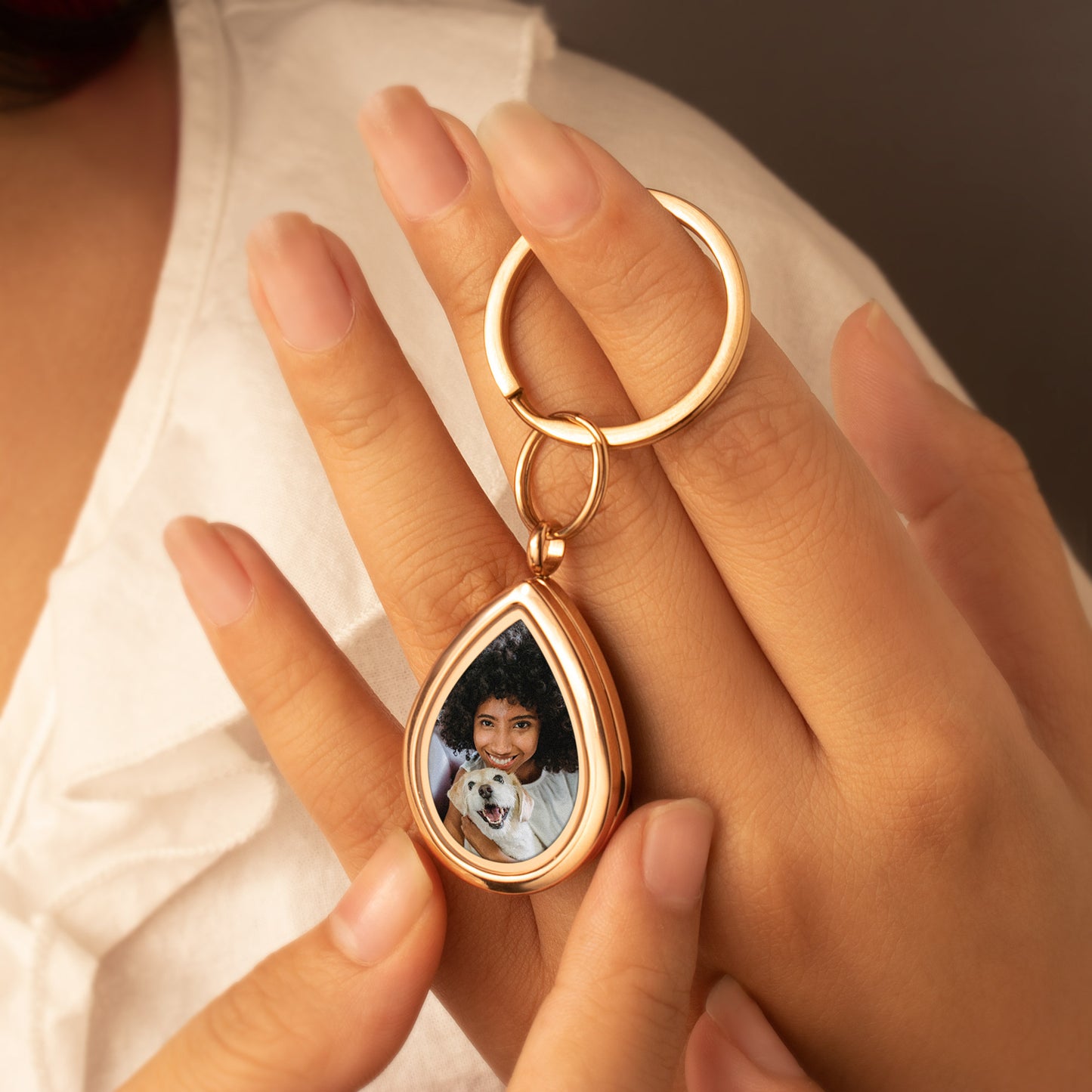 Glass Teardrop Photo Locket Pet Memorial Keychain