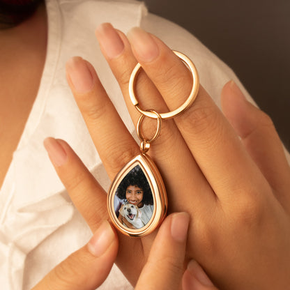 Glass Teardrop Photo Locket Pet Memorial Keychain