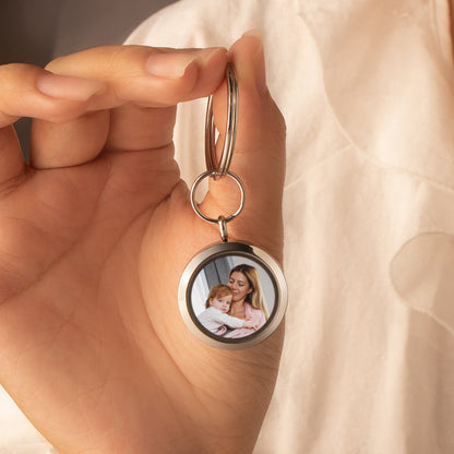 Glass Round Photo Locket Keychain