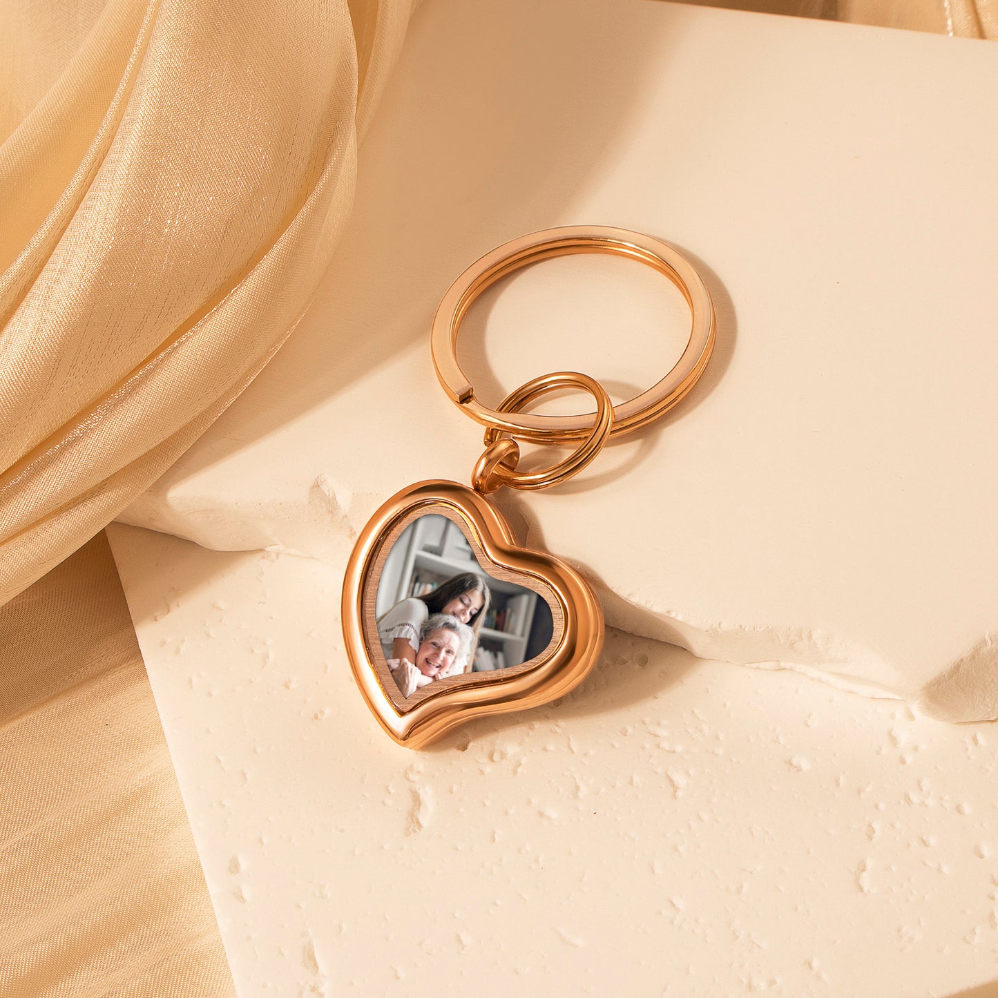 Glass Sideways Heart Photo Locket Keychain