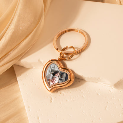 Glass Sideways Heart Photo Locket Keychain