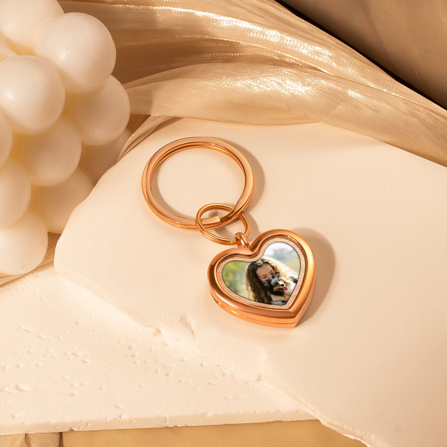 Glass Heart Photo Locket Pet Memorial Keychain