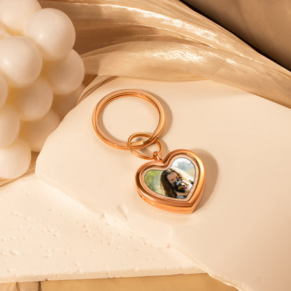 Glass Heart Photo Locket Pet Memorial Keychain