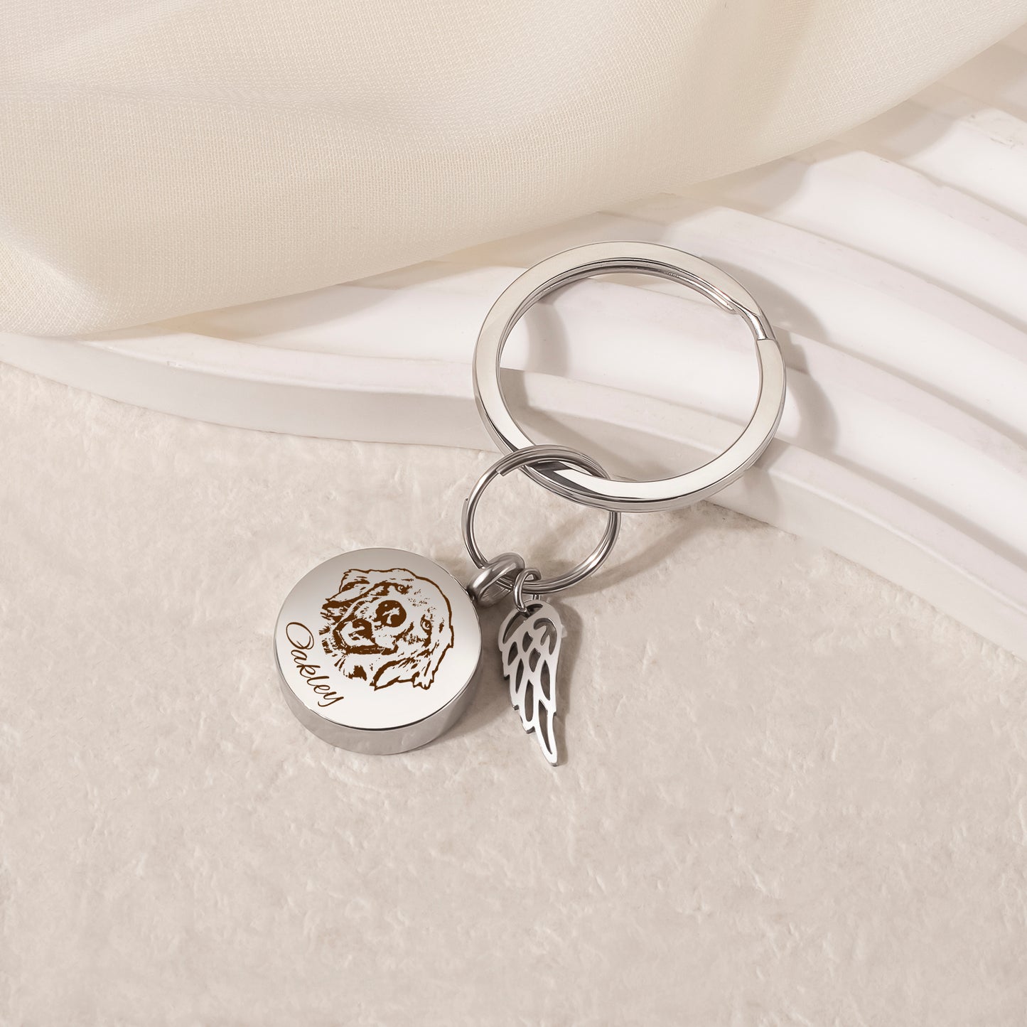 Round Pet Portrait Coin Memorial Key Chain