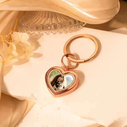 Glass Heart Photo Locket Pet Memorial Keychain