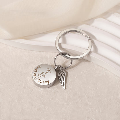 Round Birth Flower, Name, and Date Coin Memorial Key Chain