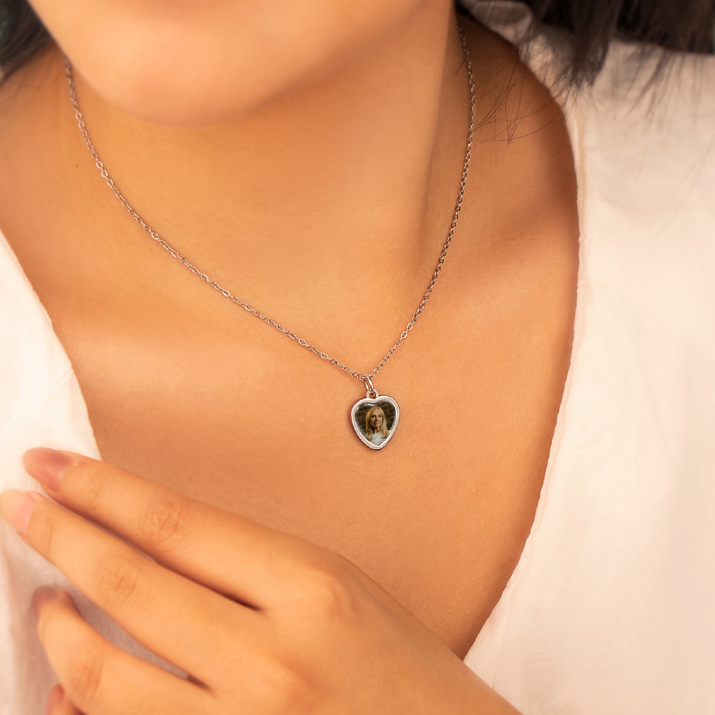Personalized Heart Photo Pendant Necklace with Glass Dome Cab
