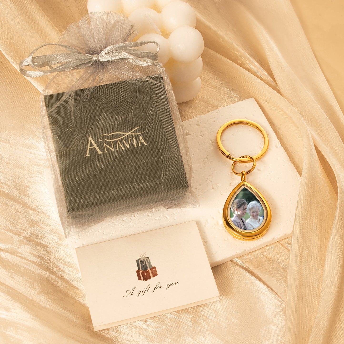 Glass Teardrop Photo Locket Keychain