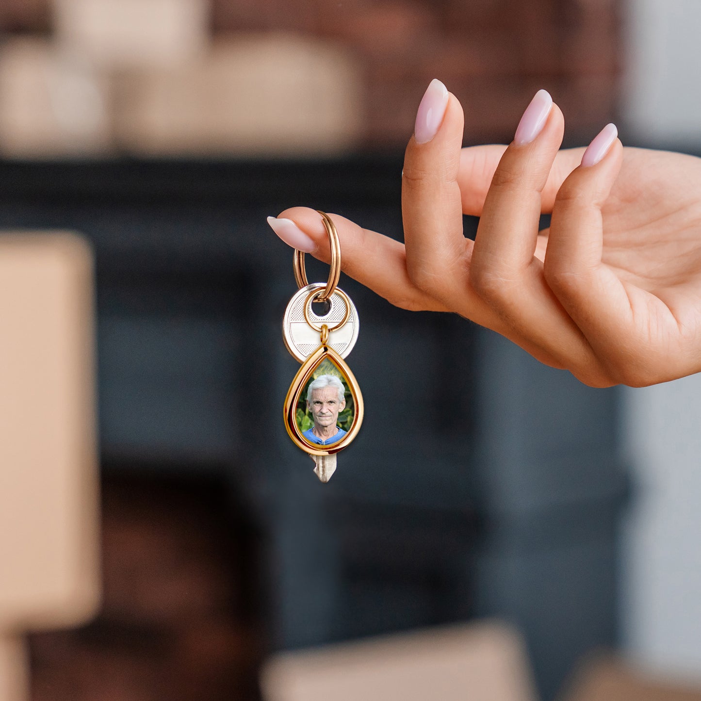 Glass Teardrop Photo Locket Keychain