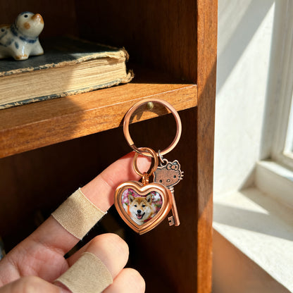 Glass Heart Photo Locket Pet Memorial Keychain