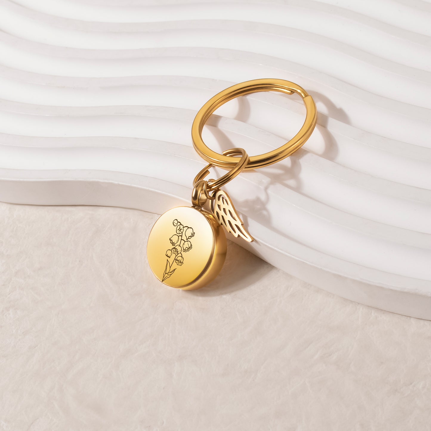 Round Birth Flower Coin Memorial Key Chain