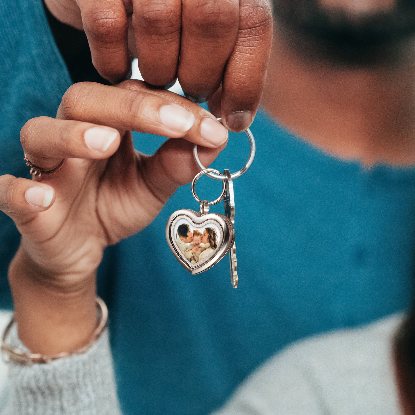Glass Heart Photo Locket Keychain