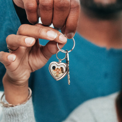Glass Heart Photo Locket Keychain