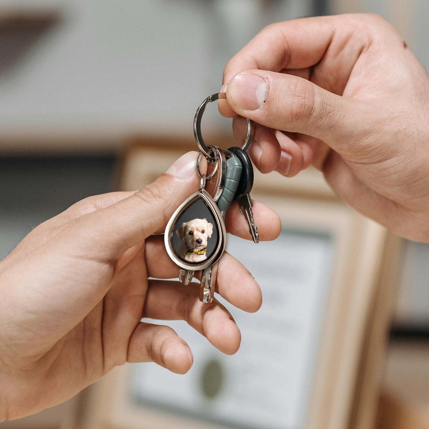 Glass Teardrop Photo Locket Pet Memorial Keychain