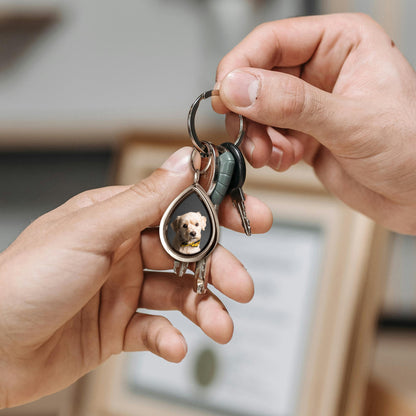 Glass Teardrop Photo Locket Pet Memorial Keychain