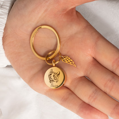 Round Pet Portrait Coin Memorial Key Chain