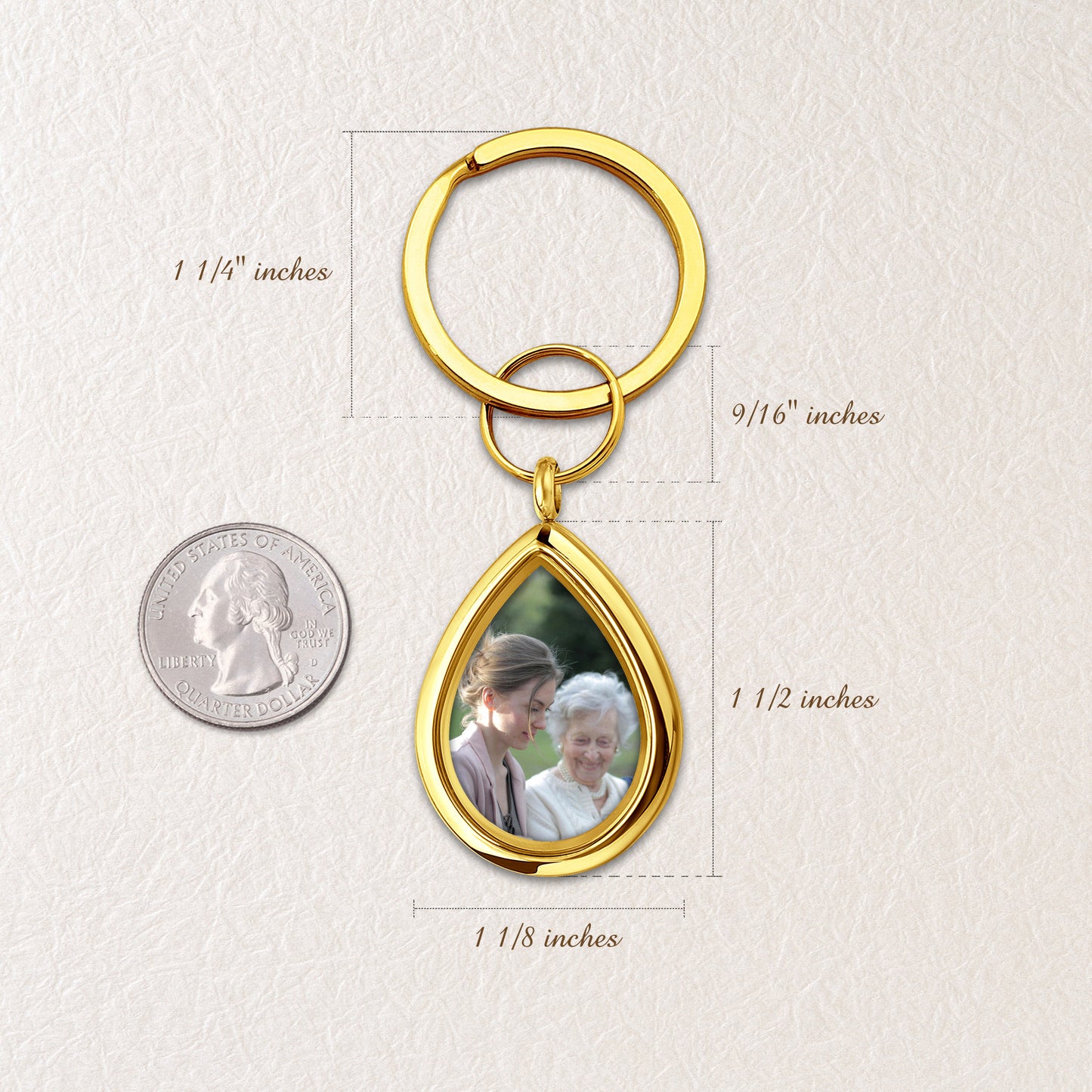 Glass Teardrop Photo Locket Keychain