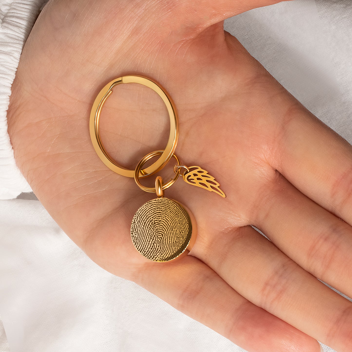 Round Fingerprint-Handwriting Coin Memorial Key Chain