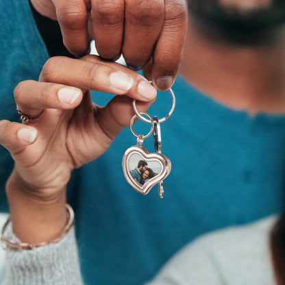 Glass Sideways Heart Photo Locket Keychain