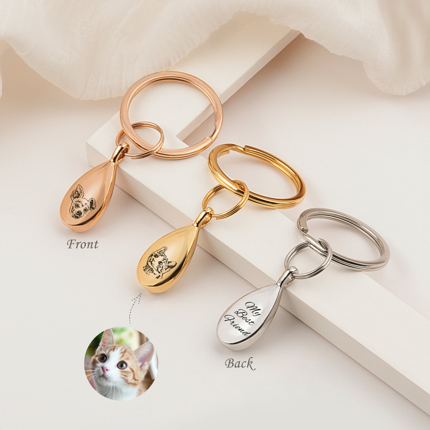 Pet Portrait Teardrop Memorial Key Chain