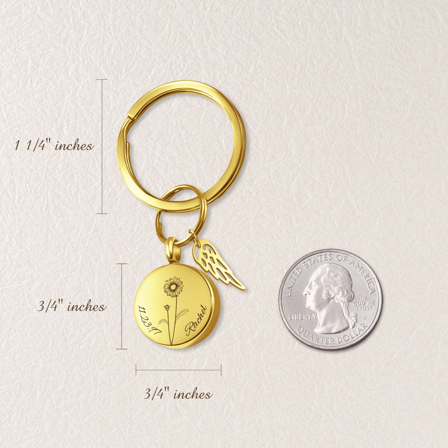 Round Birth Flower, Name, and Date Coin Memorial Key Chain