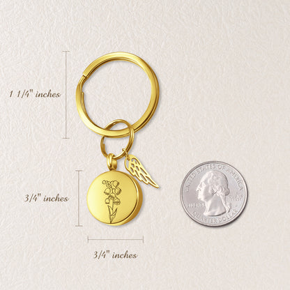 Round Birth Flower Coin Memorial Key Chain